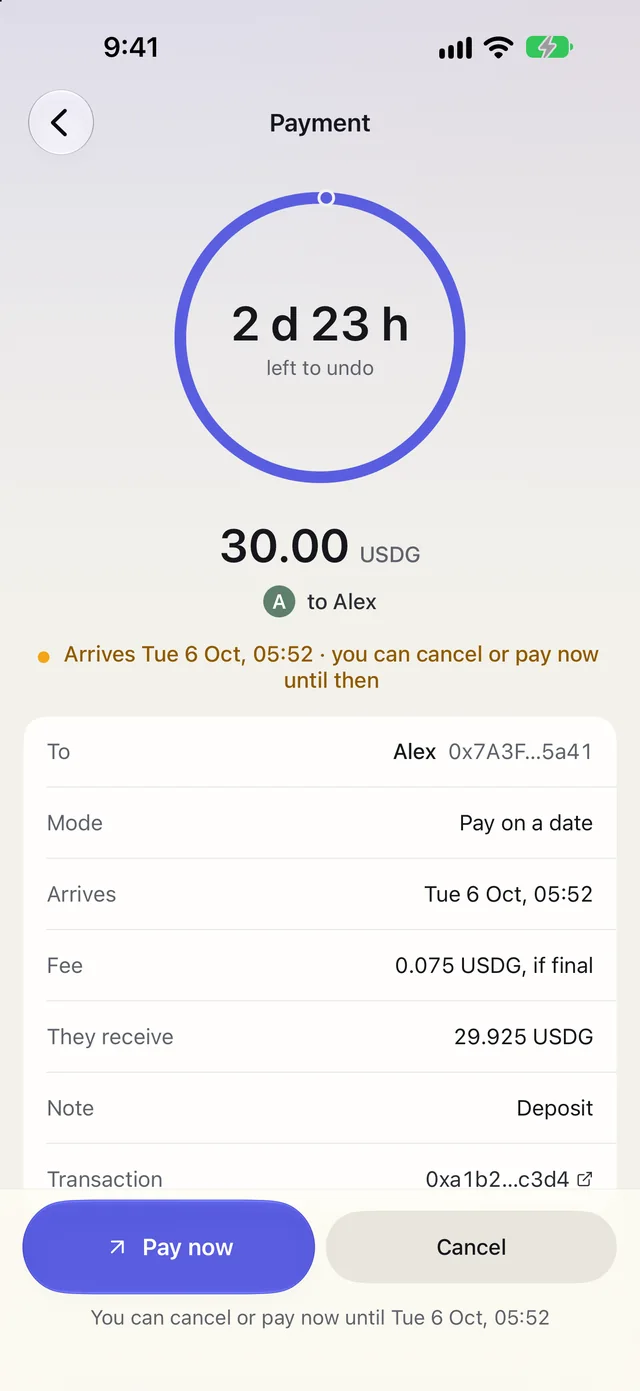Unpay on iPhone: a payment set to arrive on a date